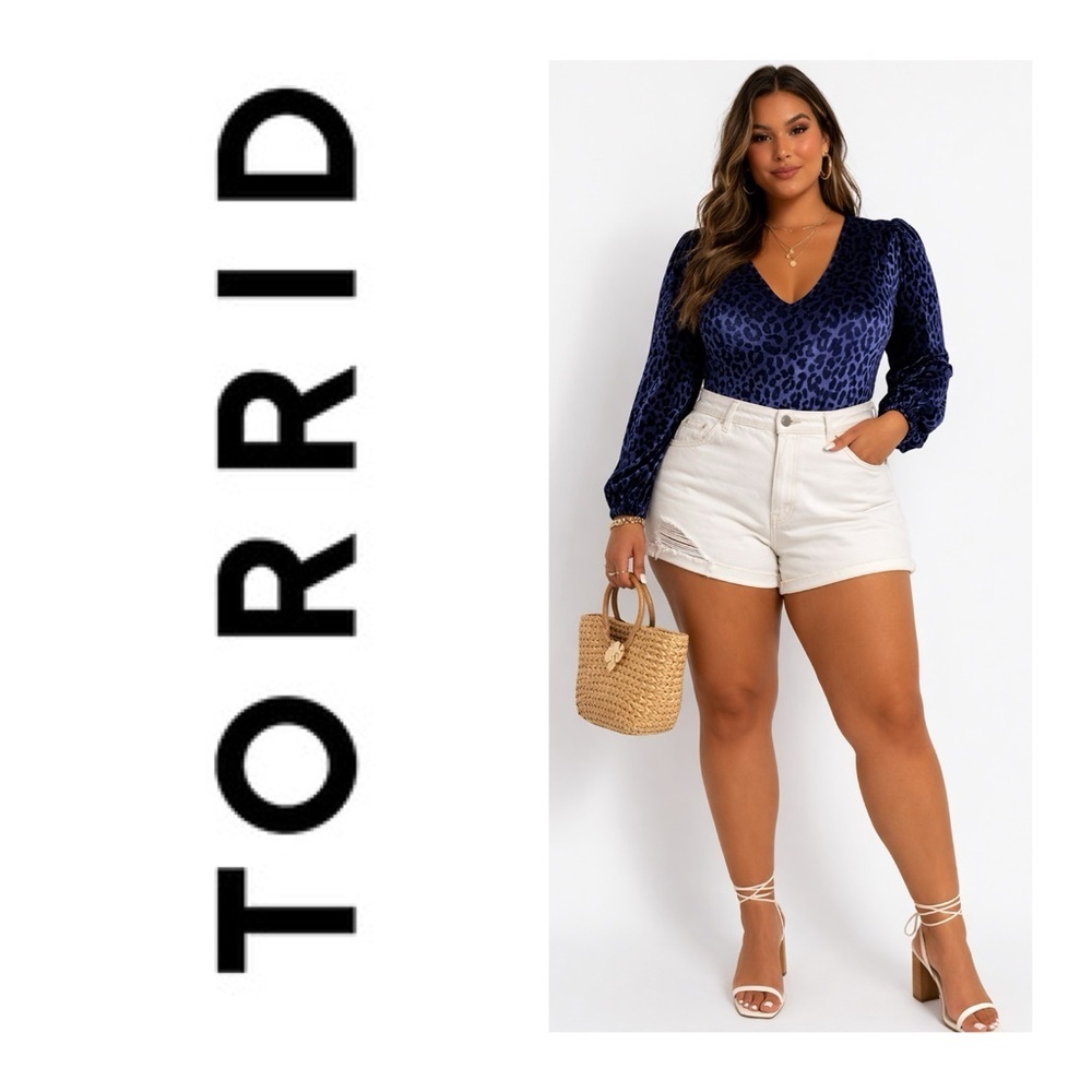 TORRID Blue Animal Print Velvet Bodysuit Top